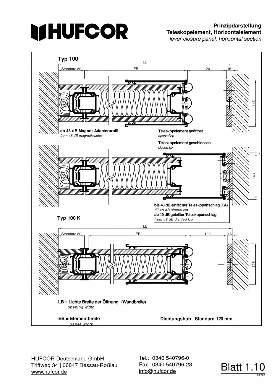 Pagina 11-Pereti amovibili HUFCOR Fisa tehnica Engleza, Germana  W al l jWallbjamb h st an da rd p anel a m w ...