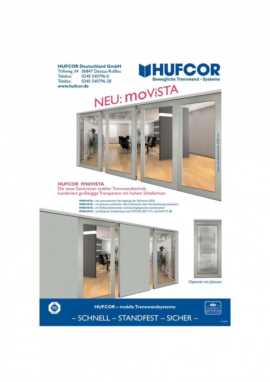 Pagina 26-Pereti amovibili HUFCOR Fisa tehnica Engleza, Germana  panel (SP)

moVISTA Teleskopelement lever...