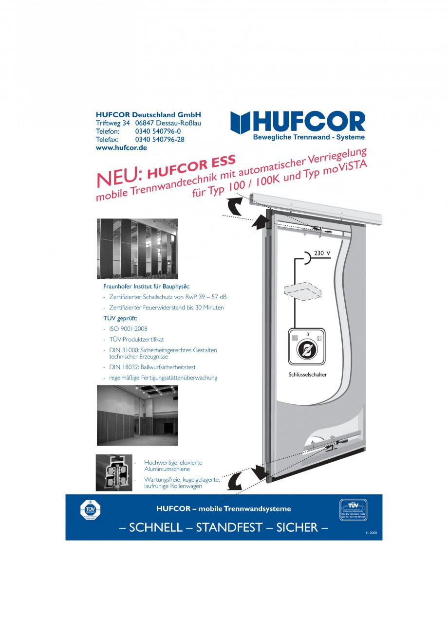 Pagina 31-Pereti amovibili HUFCOR Fisa tehnica Engleza, Germana zur Bedienung der Sicherheitsschaltung für...