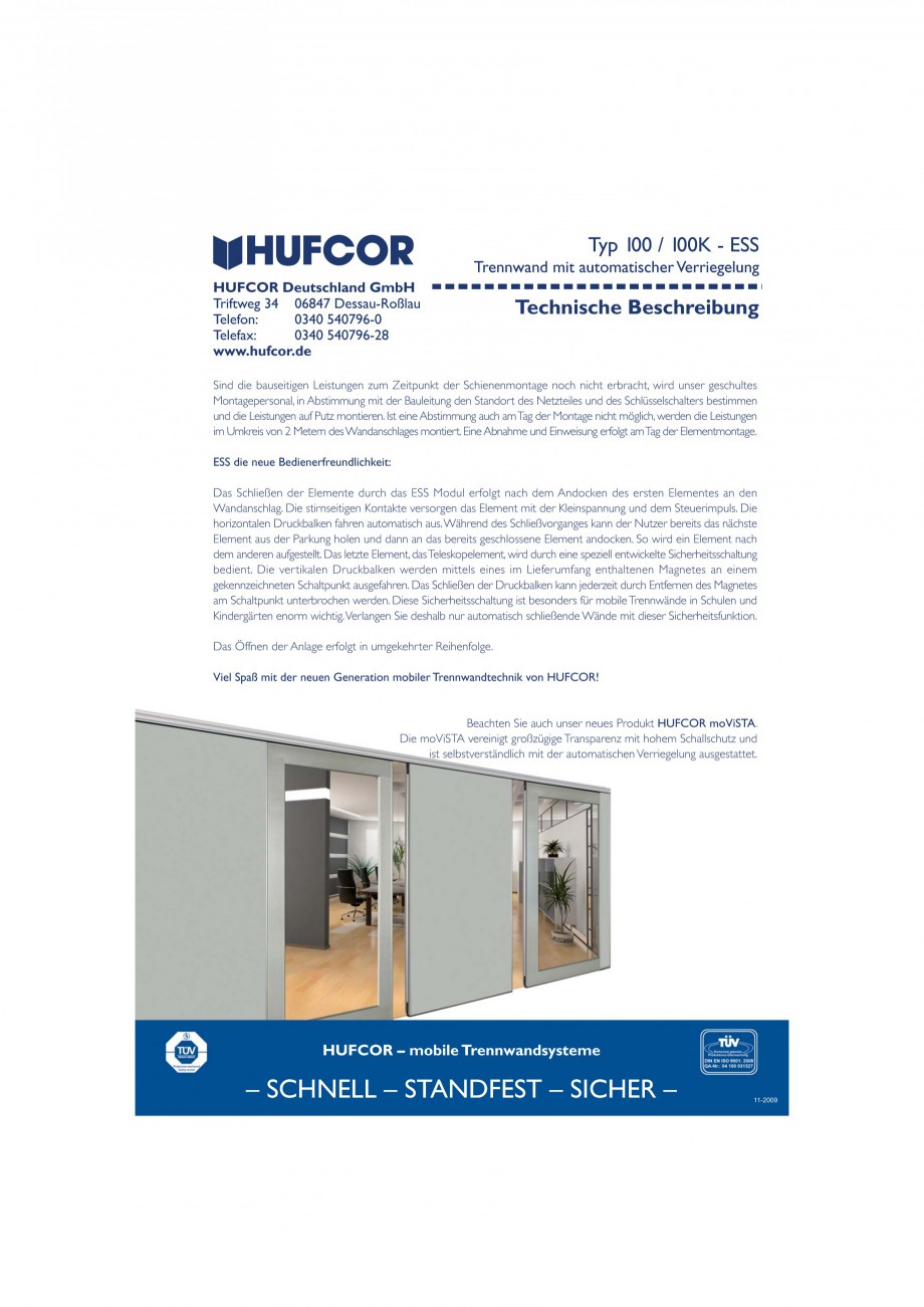 Pagina 33-Pereti amovibili HUFCOR Fisa tehnica Engleza, Germana opelement, wird durch eine speziell...