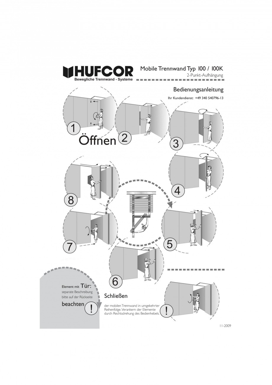 Pagina 39-Pereti amovibili HUFCOR Fisa tehnica Engleza, Germana ieben. Nach dem Verfahren des Türelementes...