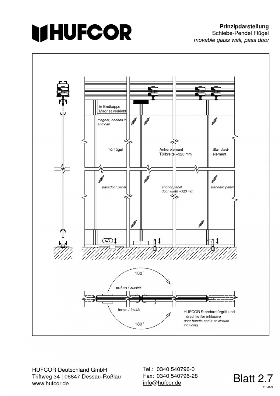 Pagina 51-Pereti amovibili HUFCOR Fisa tehnica Engleza, Germana gel.

Automatische Arretierung der Tür in...