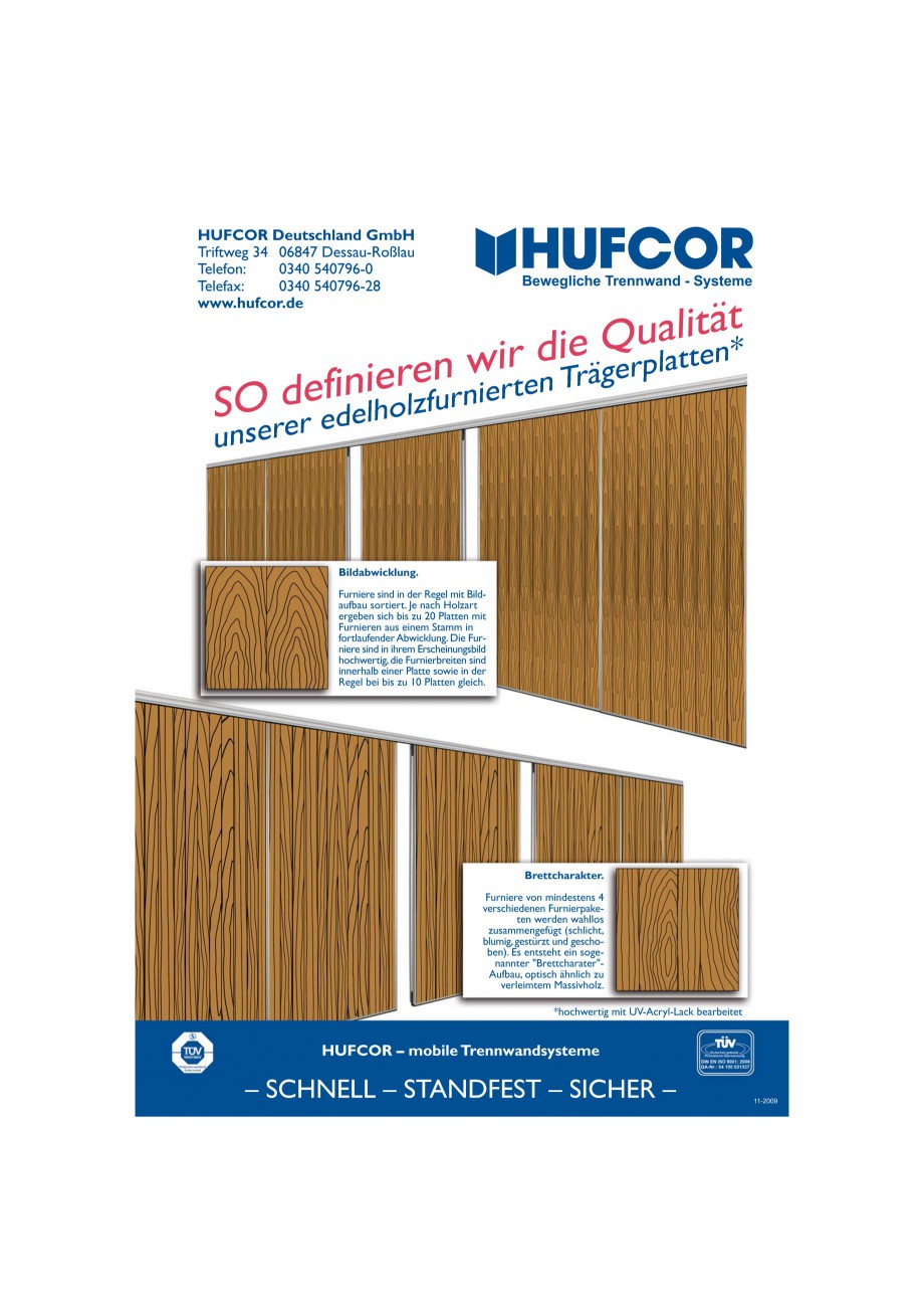 Pagina 69-Pereti amovibili HUFCOR Fisa tehnica Engleza, Germana mittel nur gelegentlich benutzen! Achtung bei ...