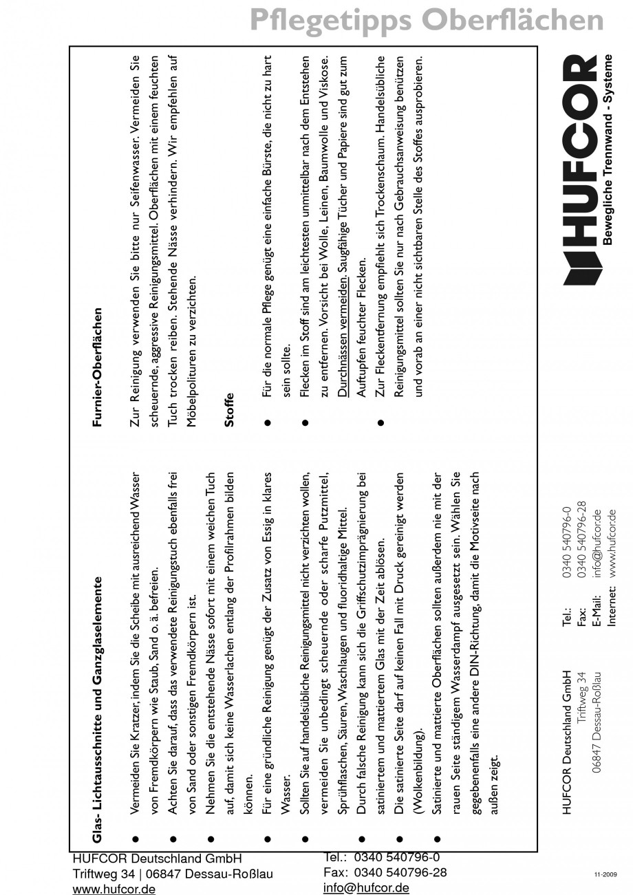 Pagina 76-Pereti amovibili HUFCOR Fisa tehnica Engleza, Germana luss zwischen den Elementen. Seitliche...