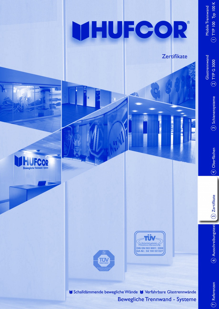 Pagina 77-Pereti amovibili HUFCOR Fisa tehnica Engleza, Germana gen verfahrbar. Ohne Bodenlaufschiene....