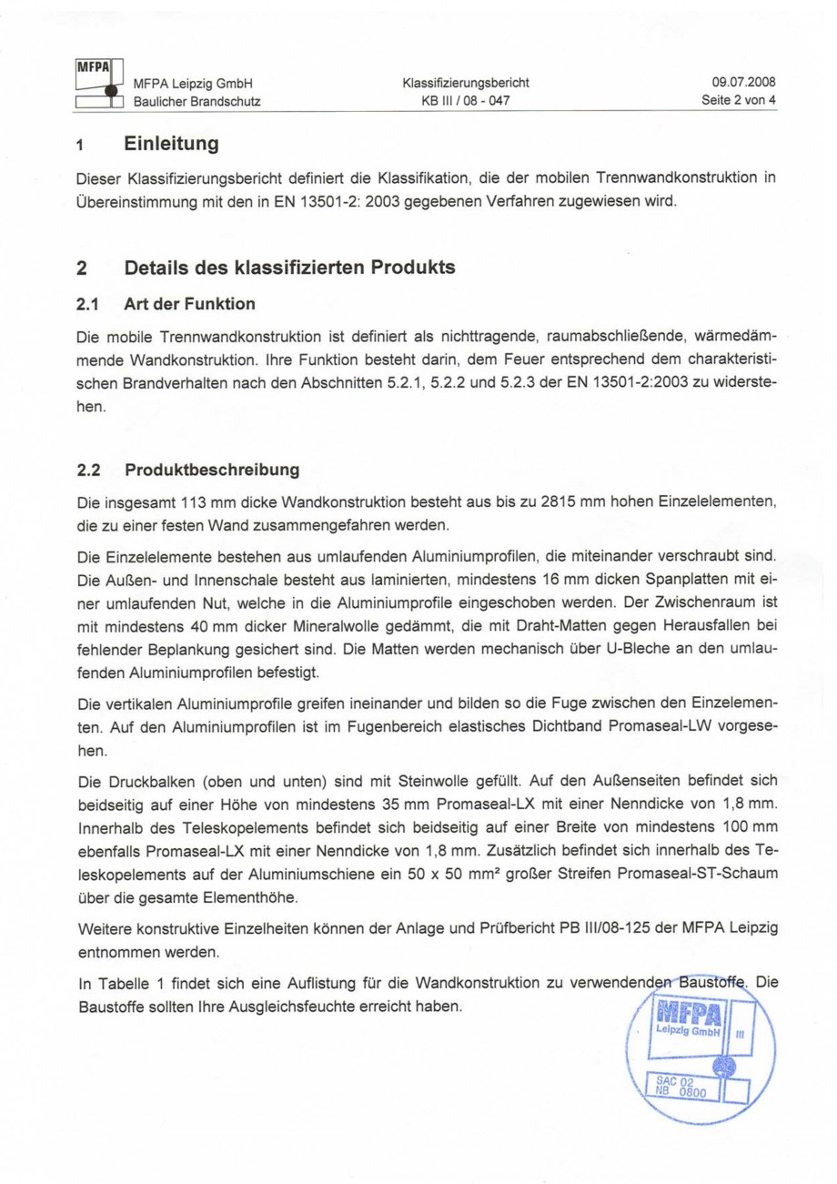 Pagina 84-Pereti amovibili HUFCOR Fisa tehnica Engleza, Germana it) für eine betriebsfertige, eingebaute...