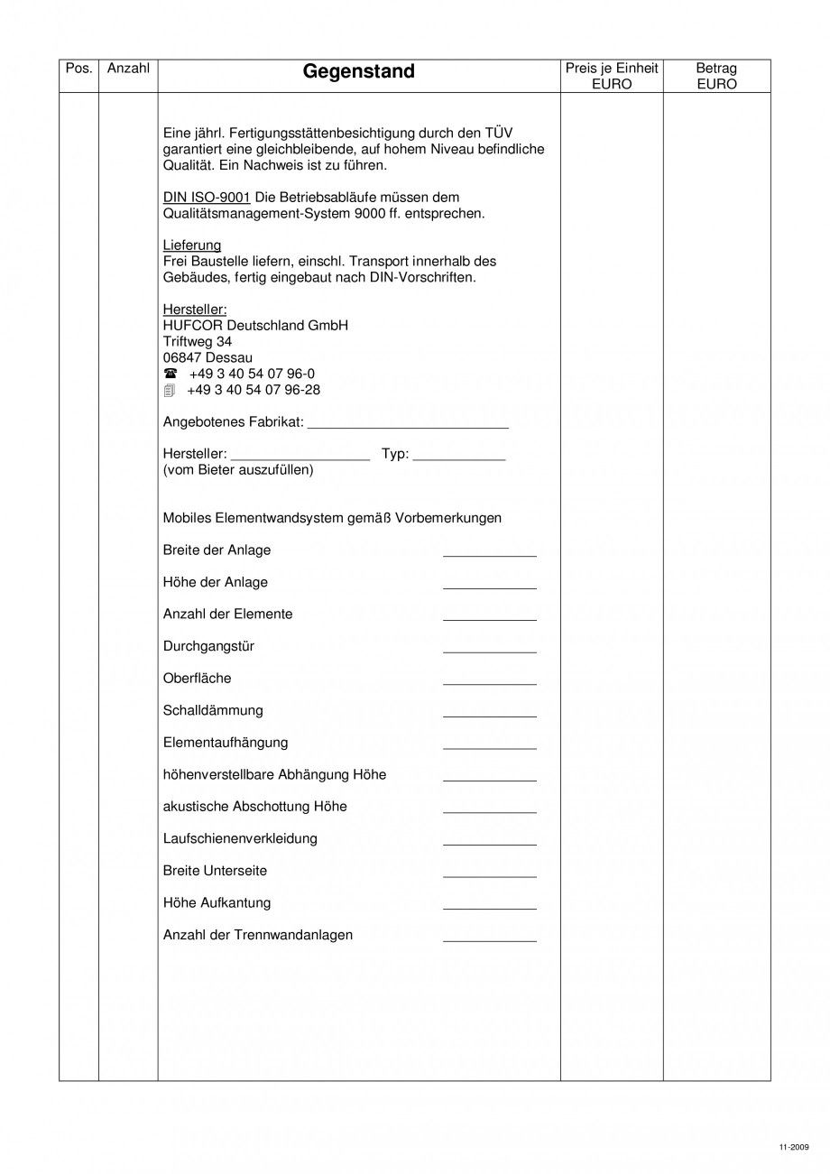 Pagina 101-Pereti amovibili HUFCOR Fisa tehnica Engleza, Germana 