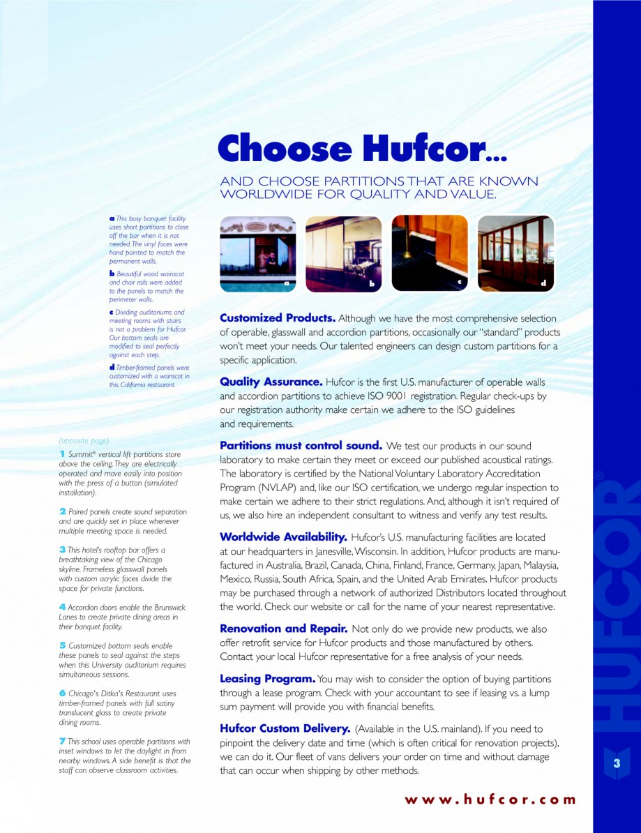 Pagina 3-Caracteristicile tehnice pentru peretii amovibili  HUFCOR Fisa tehnica Engleza uarters in Janesville...