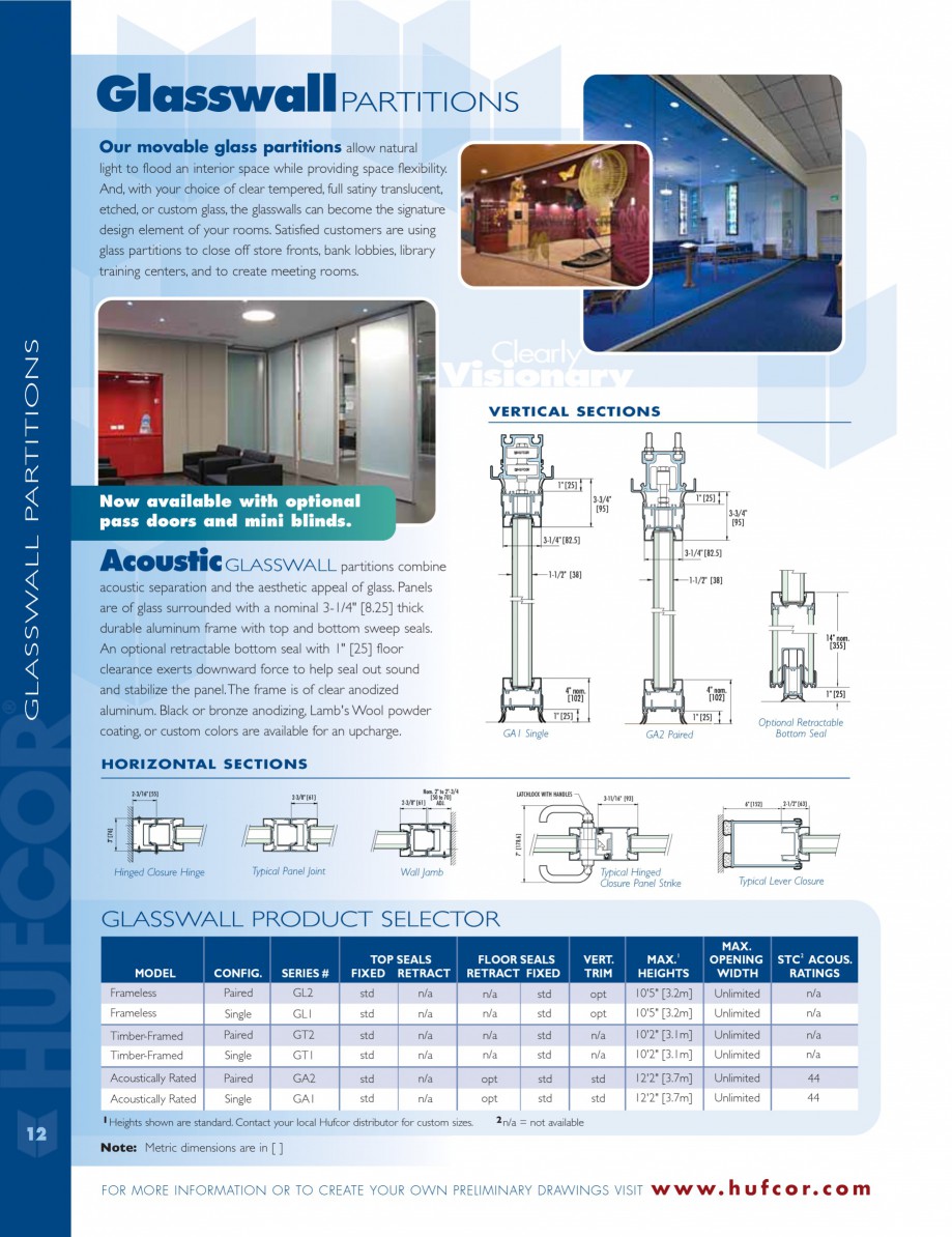 Pagina 12-Caracteristicile tehnice pentru peretii amovibili  HUFCOR Fisa tehnica Engleza td opt n/a std n/a...