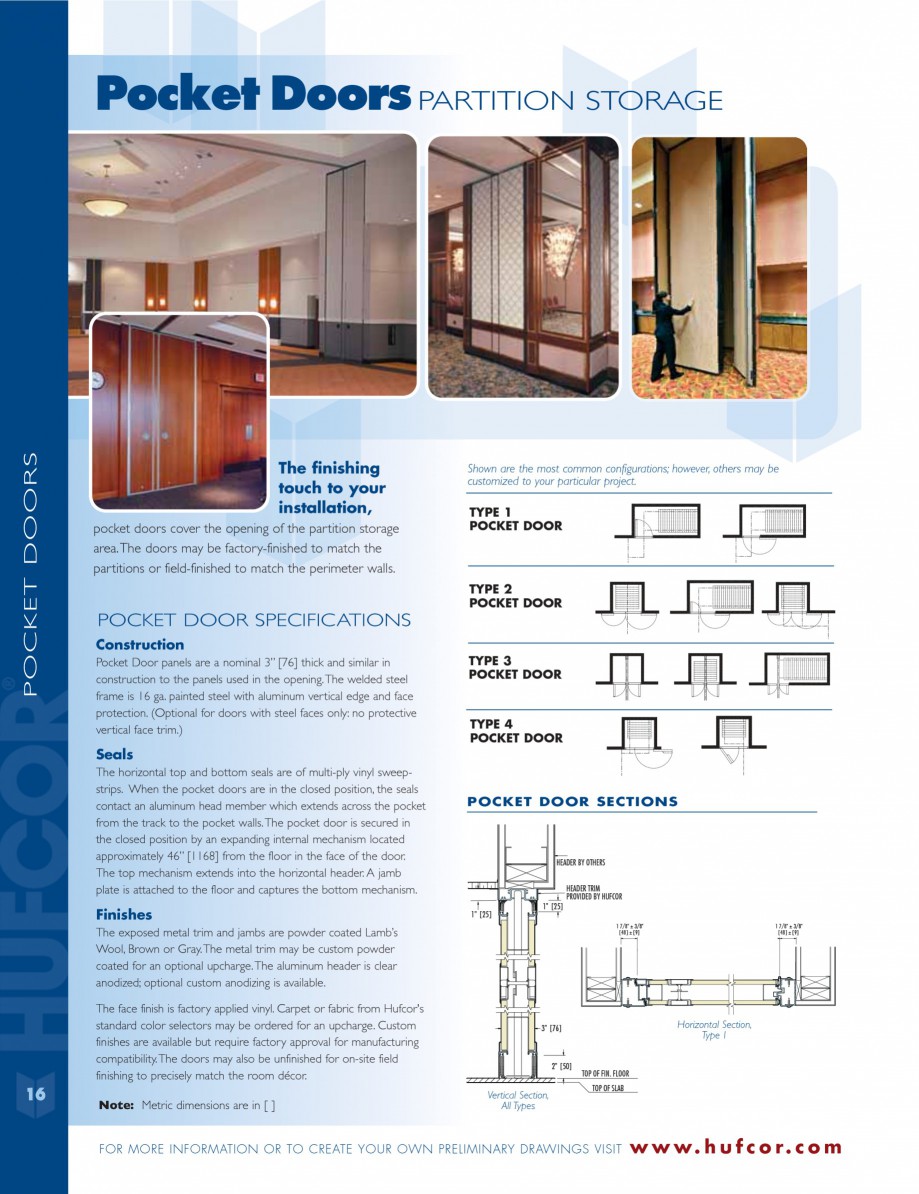 Pagina 16-Caracteristicile tehnice pentru peretii amovibili  HUFCOR Fisa tehnica Engleza rizontally. Motor and...
