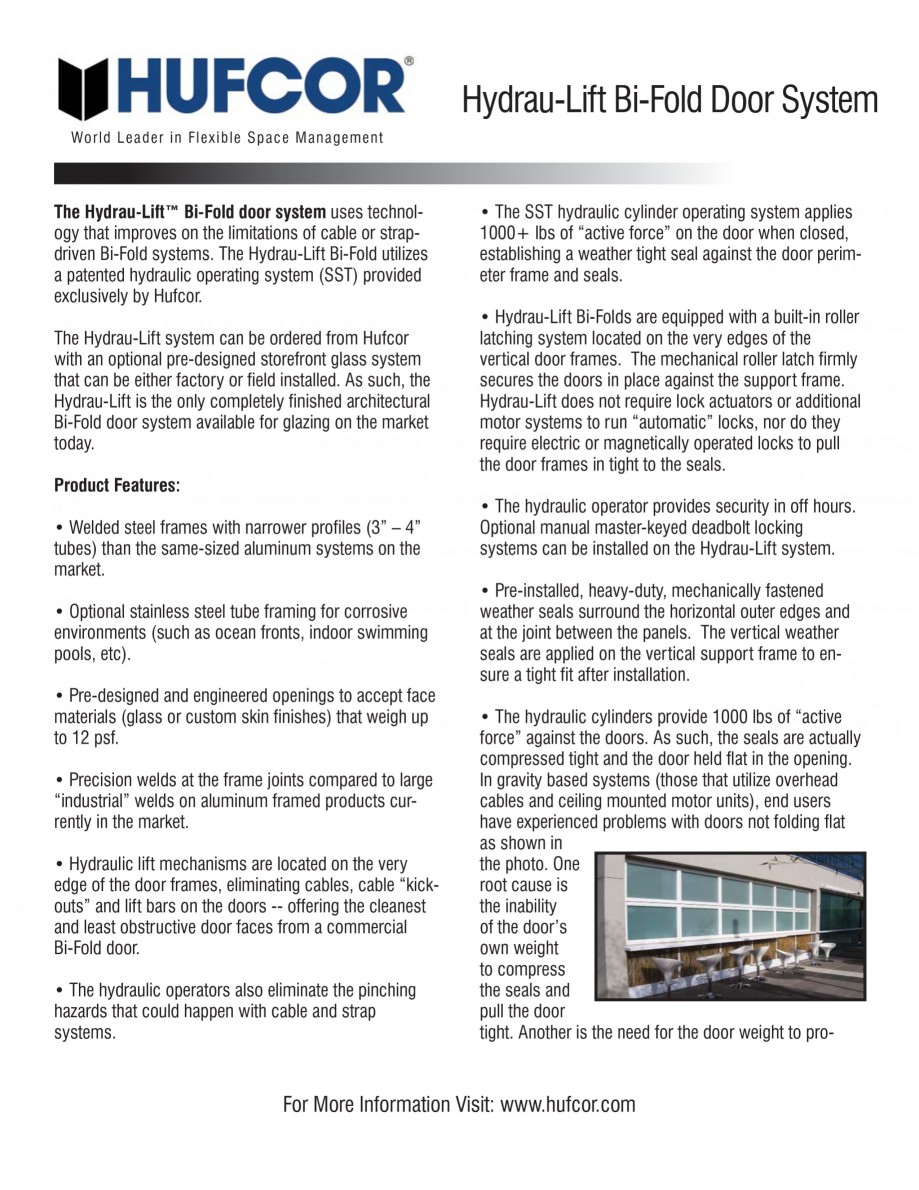 Pagina 2-Pereti amovibili -prezentarea sistemului Hydrau Lift  HUFCOR Catalog, brosura Engleza framing for...