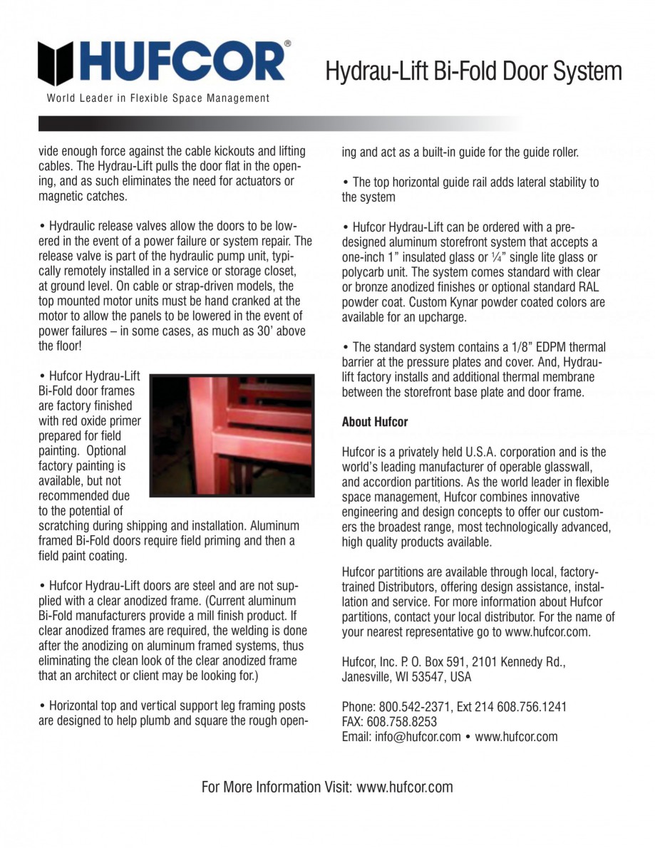 Pagina 3 - Pereti amovibili -prezentarea sistemului Hydrau Lift  HUFCOR Catalog, brosura Engleza cal...