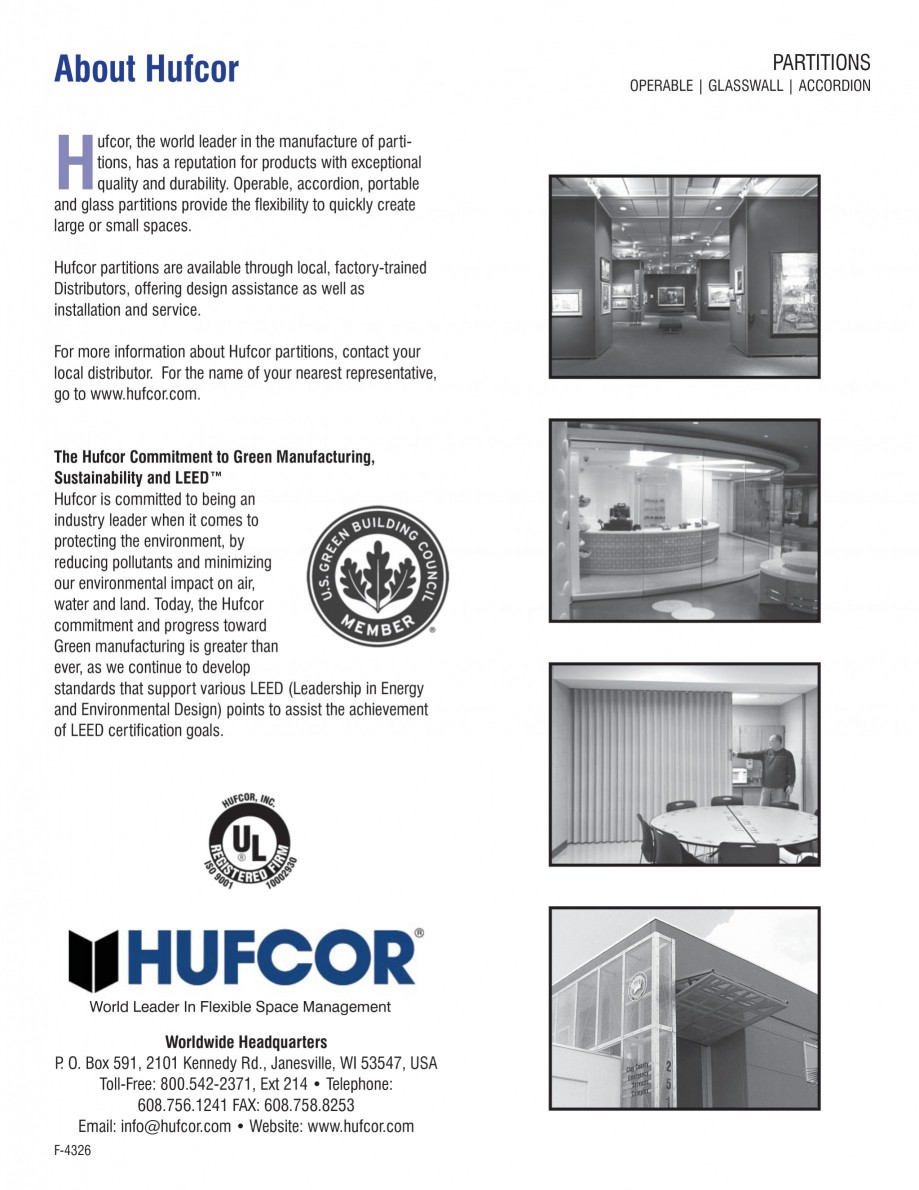 Pagina 4-Pereti amovibili -prezentarea sistemului Hydrau Lift  HUFCOR Catalog, brosura Engleza s have...
