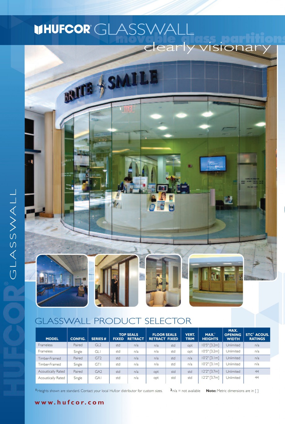 Pagina 3-Pereti amovibili din sticla HUFCOR Catalog, brosura Engleza . The site also includes CAD details and...