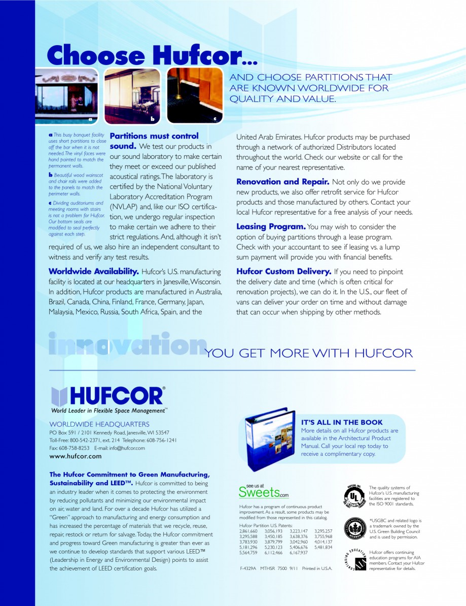 Pagina 4-Pereti amovibili - prezentarea compartimentarilor HUFCOR Catalog, brosura Engleza he floor. The...