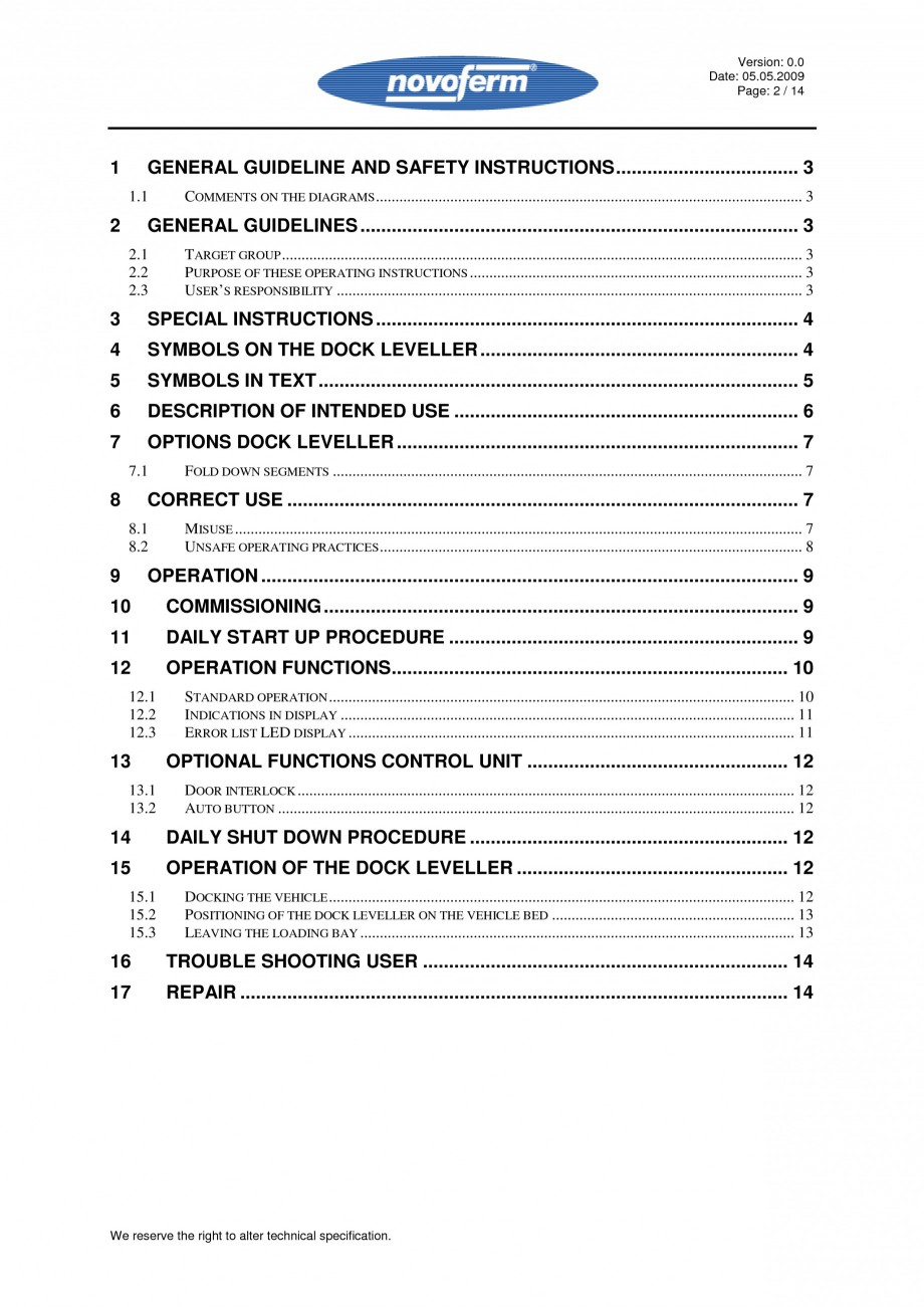 Pagina 2-Rampe de incarcare, descarcare - Manual de operare NOVOFERM NovoDock L300 Instructiuni montaj,...