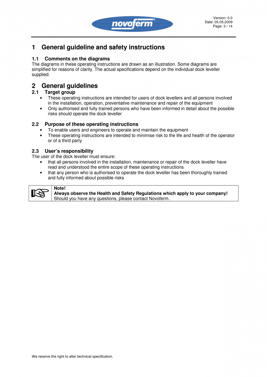 Pagina 3 - Rampe de incarcare, descarcare - Manual de operare NOVOFERM NovoDock L300 Instructiuni...