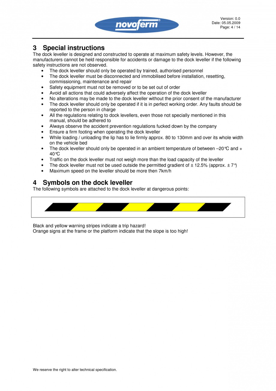 Pagina 4-Rampe de incarcare, descarcare - Manual de operare NOVOFERM NovoDock L300 Instructiuni montaj,...
