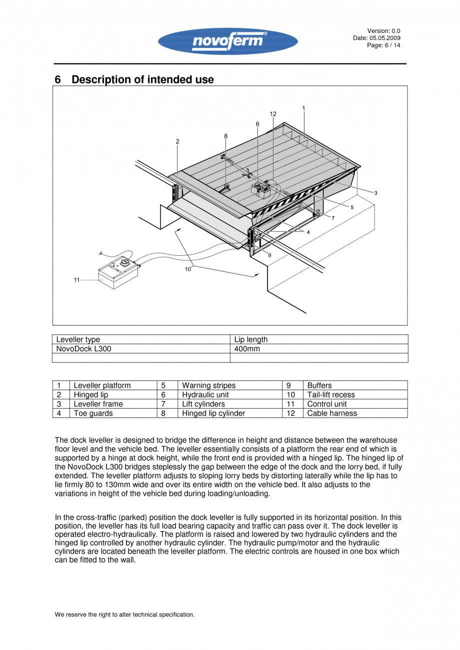 Pagina 6-Rampe de incarcare, descarcare - Manual de operare NOVOFERM NovoDock L300 Instructiuni montaj,...