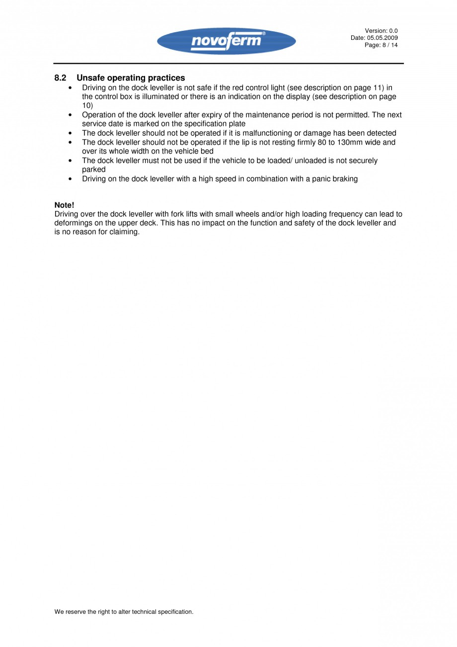 Pagina 8 - Rampe de incarcare, descarcare - Manual de operare NOVOFERM NovoDock L300 Instructiuni...