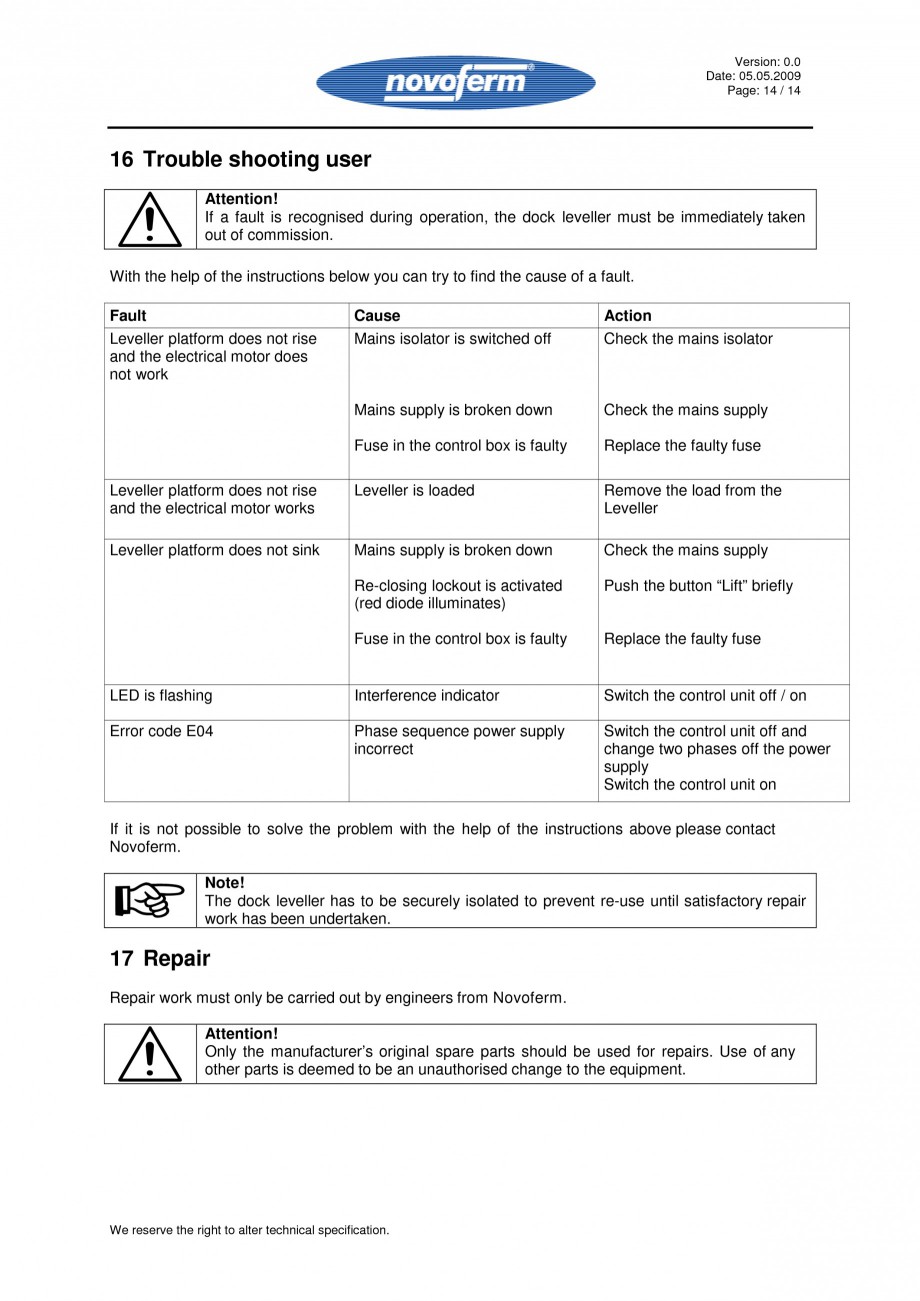 Pagina 14-Rampe de incarcare, descarcare - Manual de operare NOVOFERM NovoDock L300 Instructiuni montaj,...