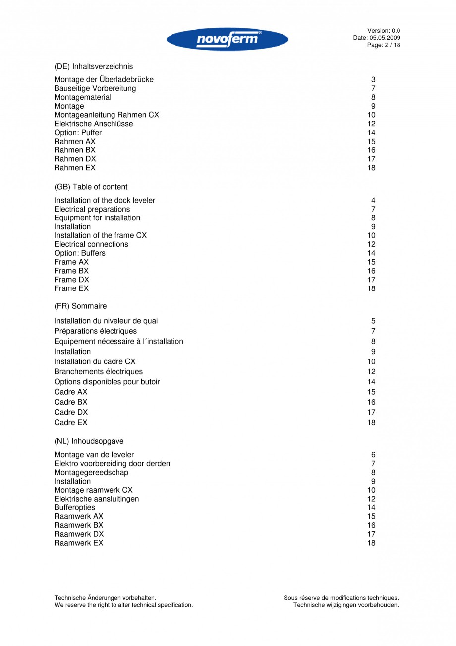 Pagina 2-Rampe de incarcare, descarcare  NOVOFERM NovoDock L300 Instructiuni montaj, utilizare Engleza,...