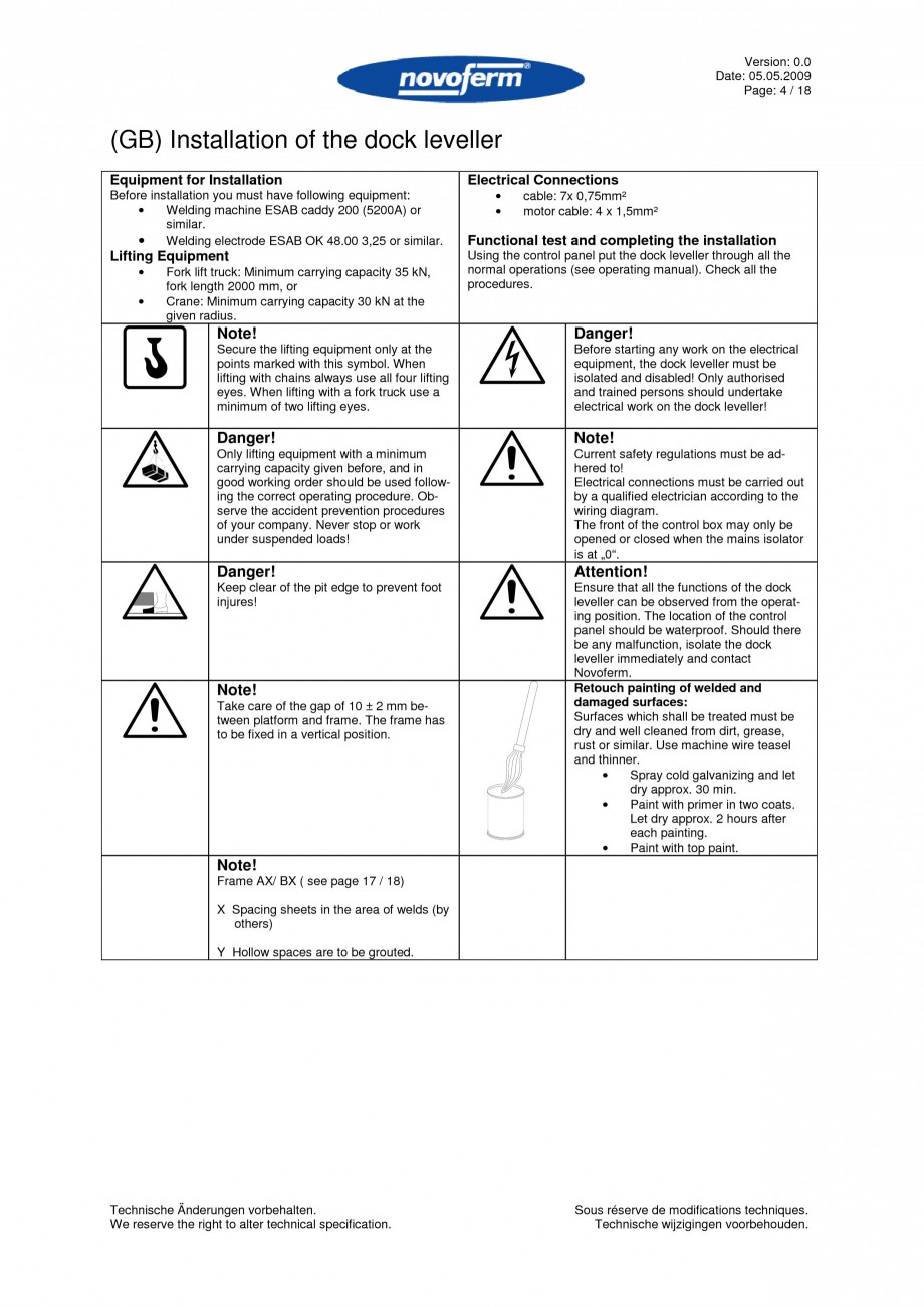 Pagina 4-Rampe de incarcare, descarcare  NOVOFERM NovoDock L300 Instructiuni montaj, utilizare Engleza,...