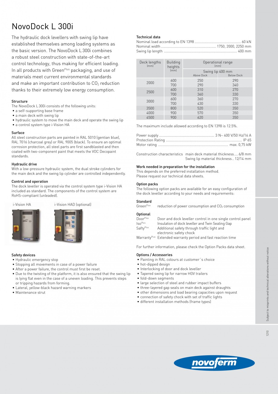 Pagina 2-Rampe de incarcare, descarcare - L300i NOVOFERM NovoDock L300 Fisa tehnica Engleza swing lip •	 a ...