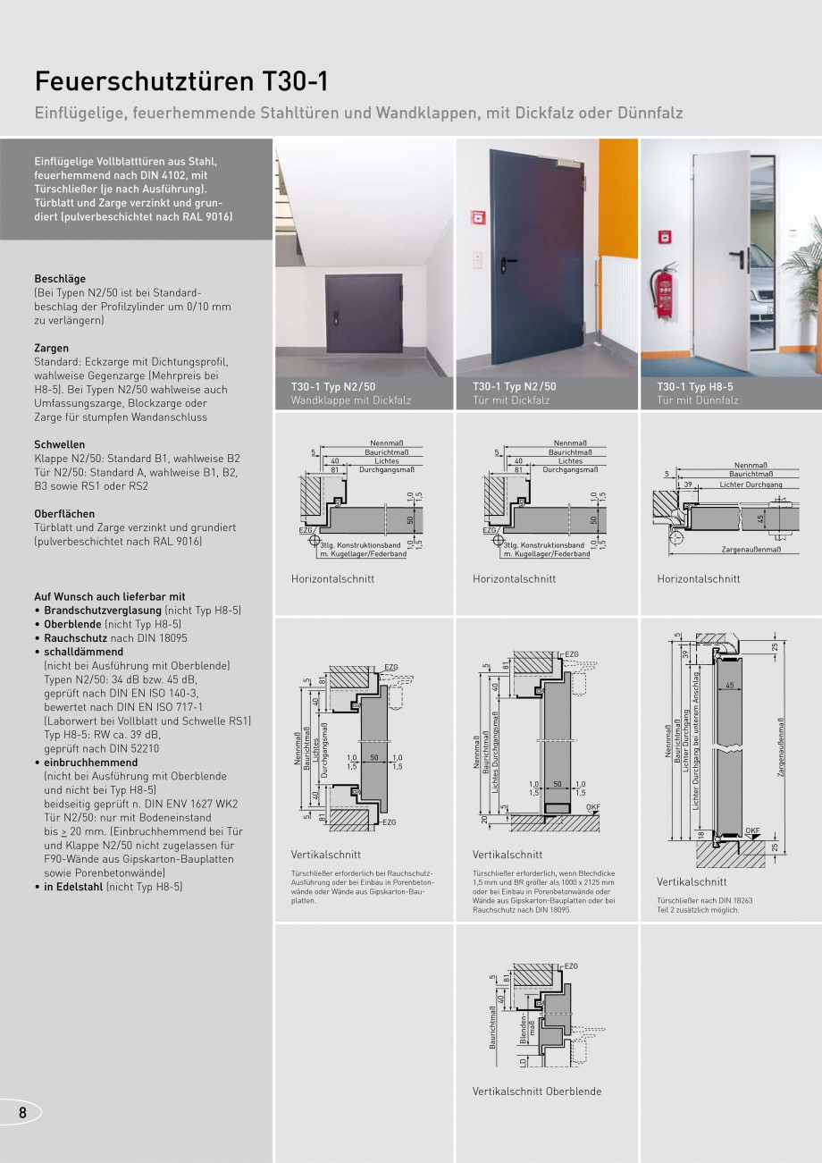 Pagina 8-Usi rezistente la foc NOVOFERM T30, T90, MZ Fisa tehnica Germana verglasungen stehen in...