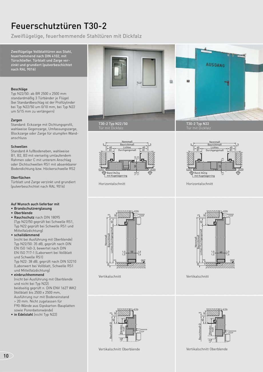 Pagina 10-Usi rezistente la foc NOVOFERM T30, T90, MZ Fisa tehnica Germana tandard A, wahlweise B1, B2, B3...