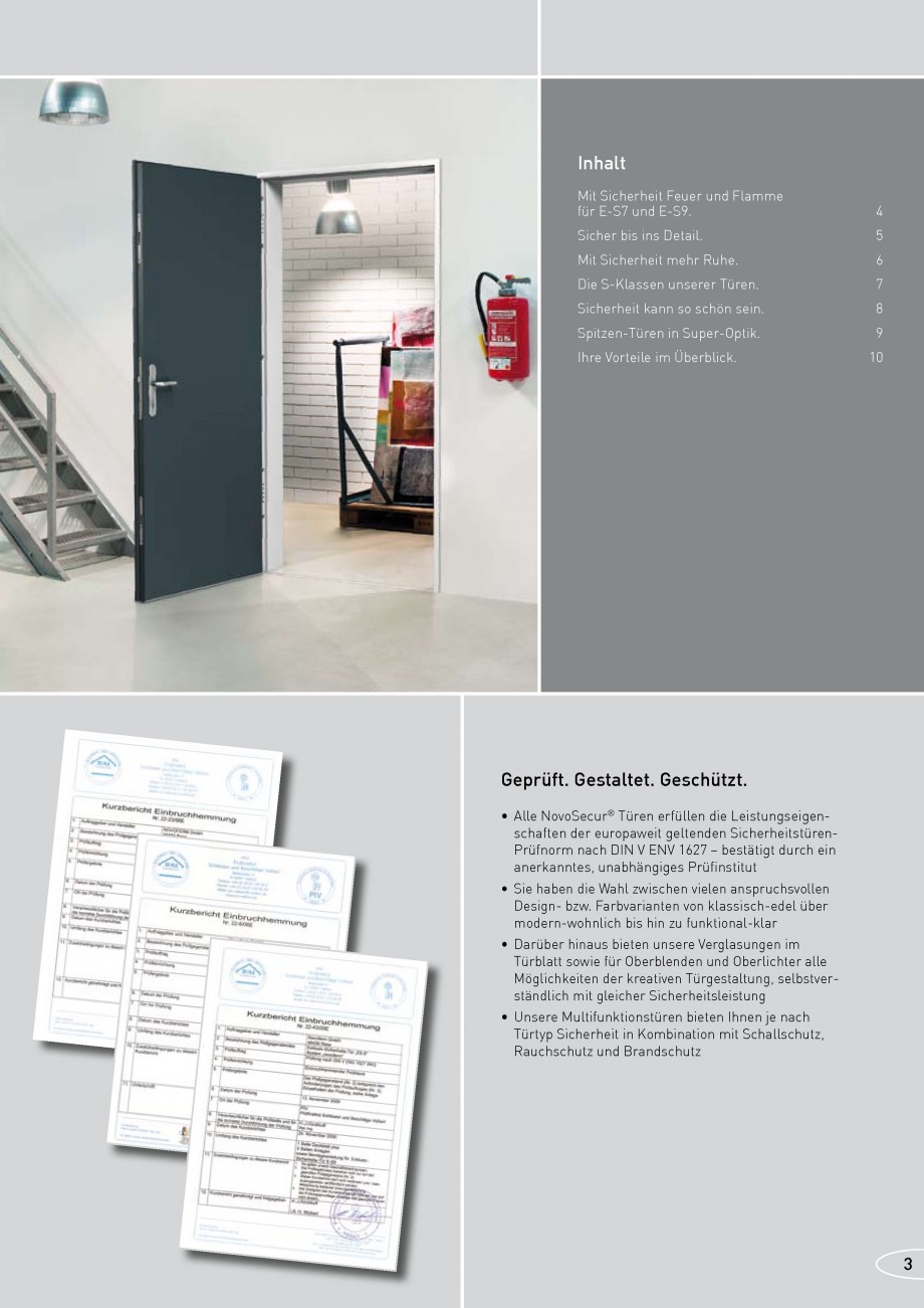 Pagina 3-Usi rezistente la foc NOVOFERM E-S9 , E-S8 , E-S10, E-S5, E-S4 , E-S6 , E-S7  Fisa tehnica Germana...