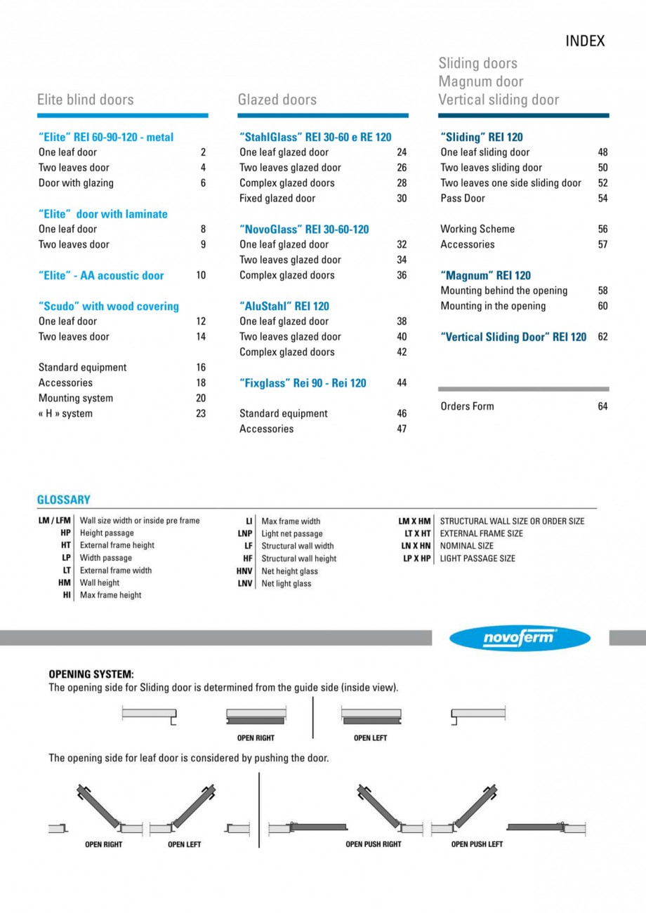 Pagina 1-Usi rezistente la foc NOVOFERM Elite , Scudo, Novoglass, Magnum , Stahlglass Fisa tehnica Engleza...