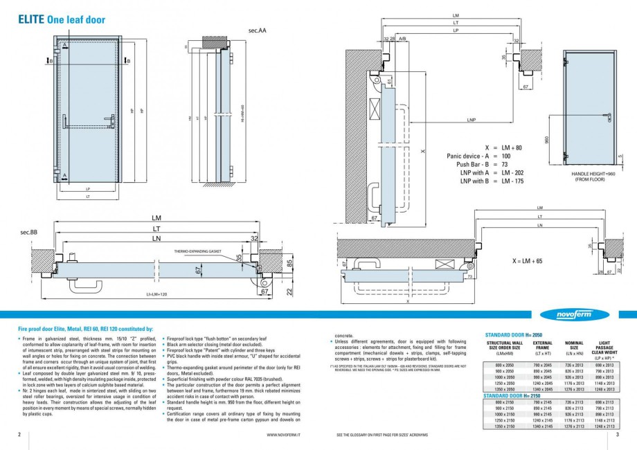Pagina 2-Usi rezistente la foc NOVOFERM Elite , Scudo, Novoglass, Magnum , Stahlglass Fisa tehnica Engleza 