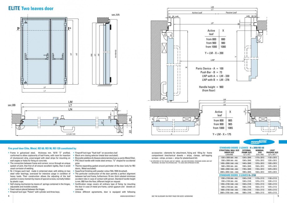 Pagina 3-Usi rezistente la foc NOVOFERM Elite , Scudo, Novoglass, Magnum , Stahlglass Fisa tehnica Engleza 