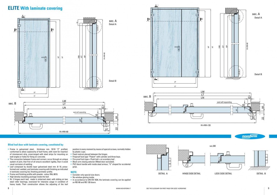 Pagina 5-Usi rezistente la foc NOVOFERM Elite , Scudo, Novoglass, Magnum , Stahlglass Fisa tehnica Engleza 