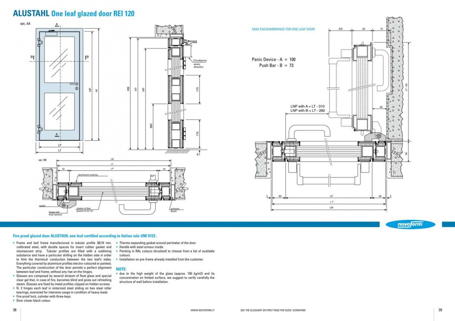 Pagina 20-Usi rezistente la foc NOVOFERM Elite , Scudo, Novoglass, Magnum , Stahlglass Fisa tehnica Engleza 