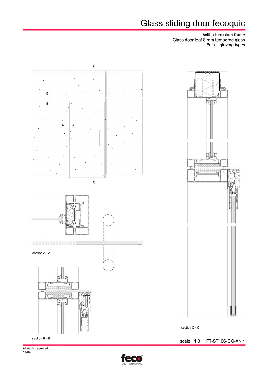 Pagina 1-CAD-PDF Usa de sticla glisanta FECO Detaliu de montaj FecoFix, FecoPur, FecoCent, FecoLux,...