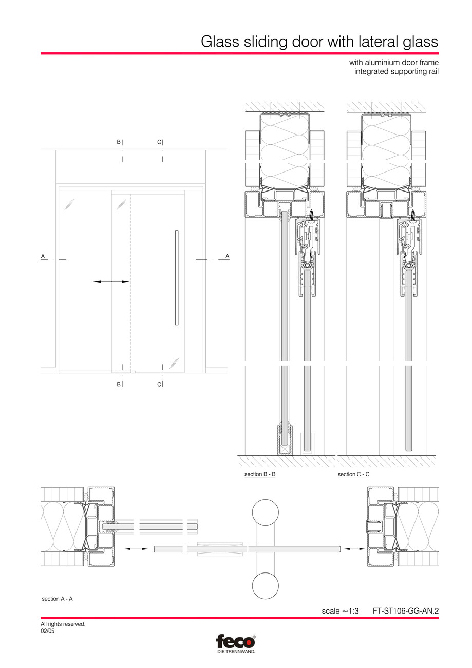 Pagina 3-CAD-PDF Usa de sticla glisanta FECO Detaliu de montaj FecoFix, FecoPur, FecoCent, FecoLux,...