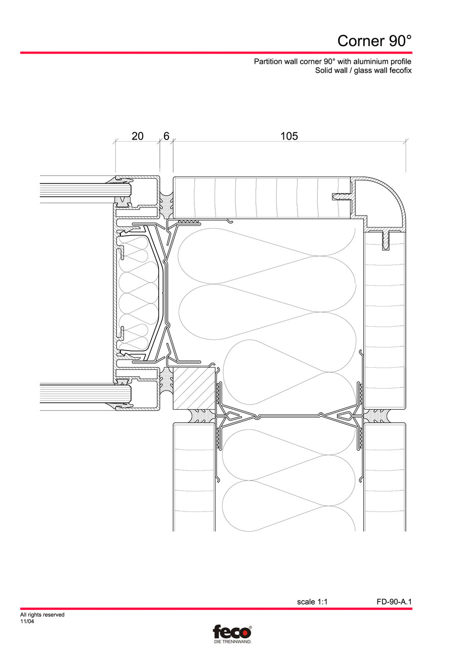 Pagina 2-CAD-PDF Detaliu de colt, imbinare pereti de compartimentare FECO Detaliu de montaj FecoFix 
