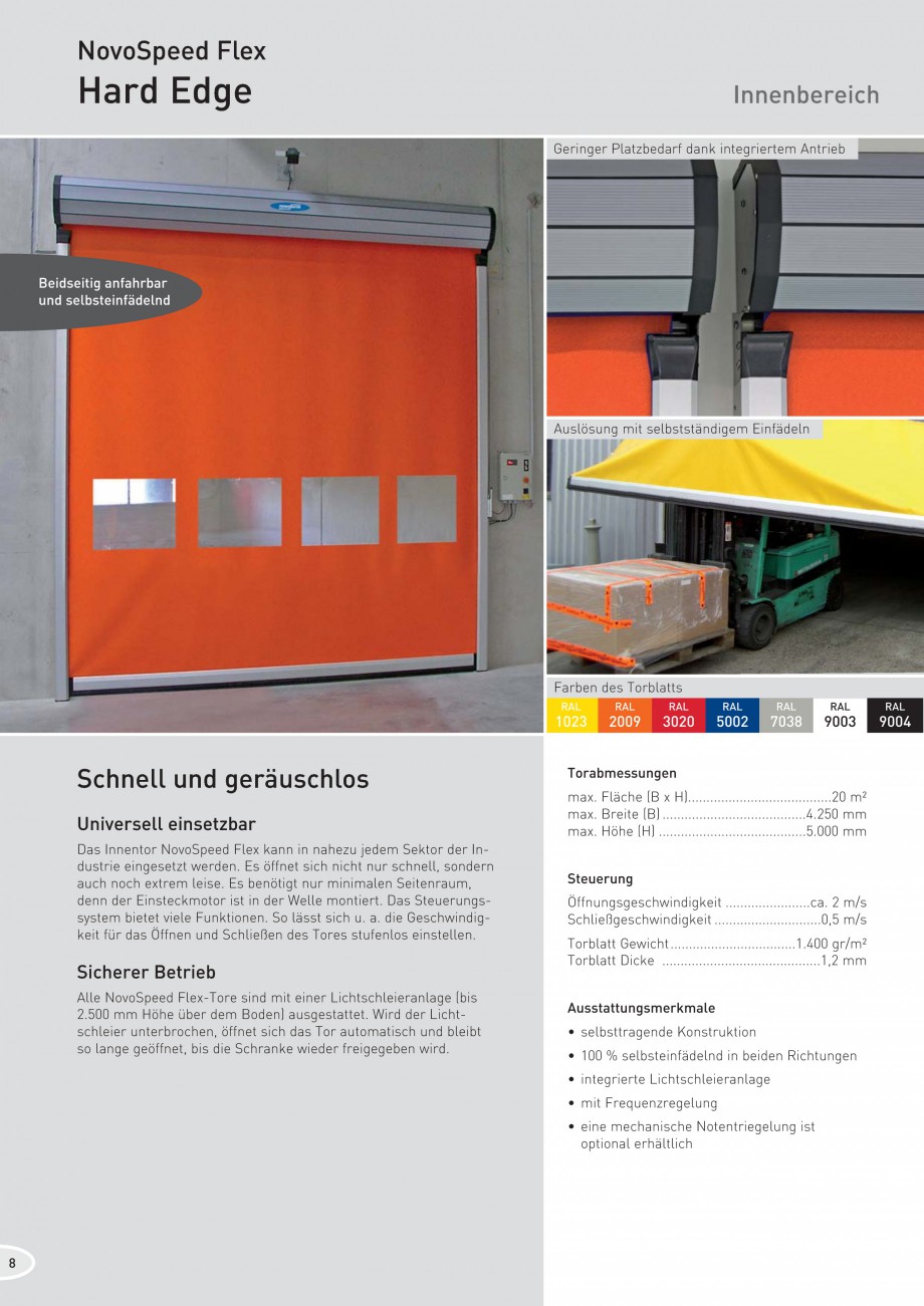 Pagina 8-Porti industriale rapide NOVOFERM NovoSpeed  Fisa tehnica Germana 1 m/s Öffnungsgeschwindigkeit •...