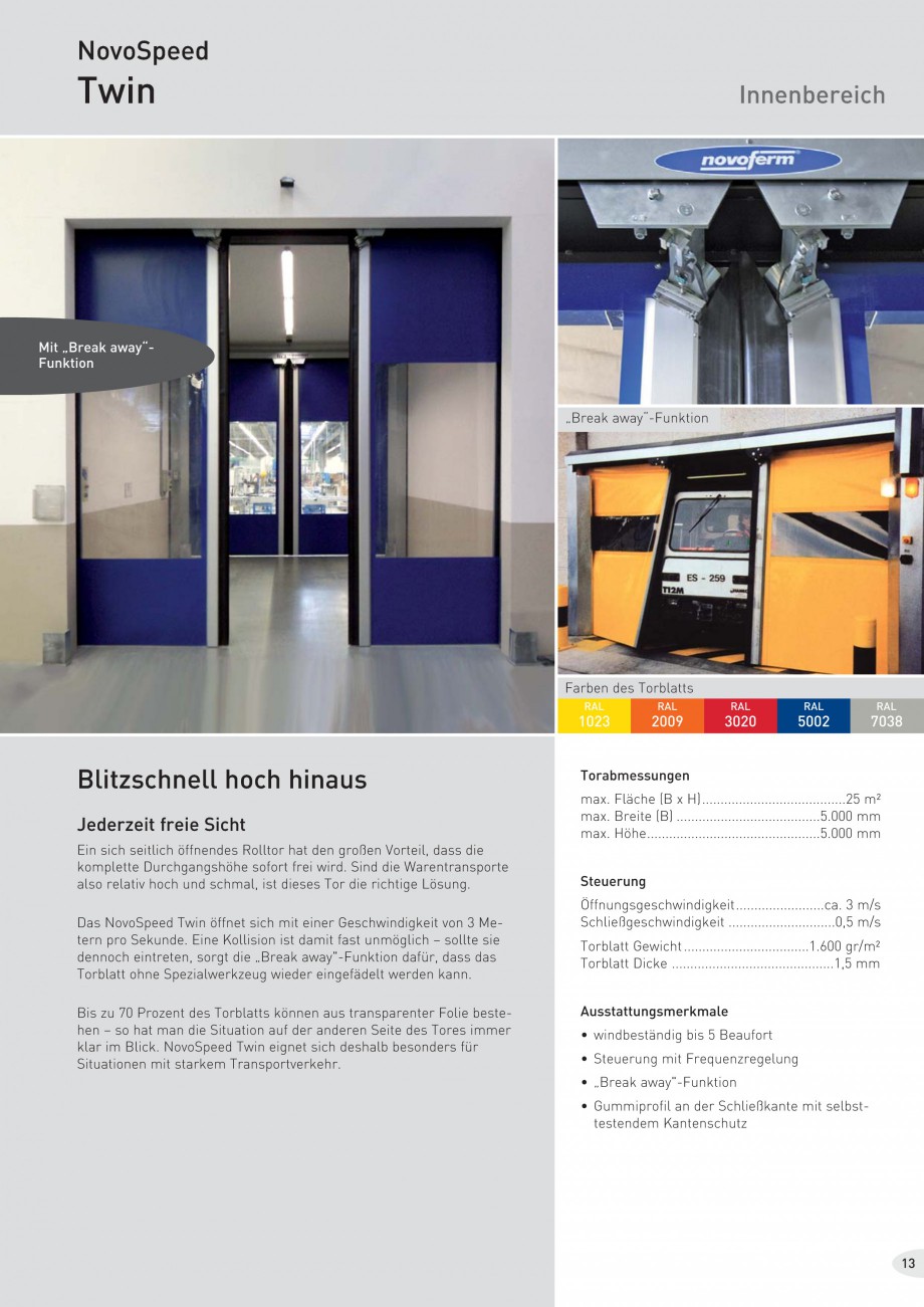 Pagina 13-Porti industriale rapide NOVOFERM NovoSpeed  Fisa tehnica Germana he (B x H)...........................