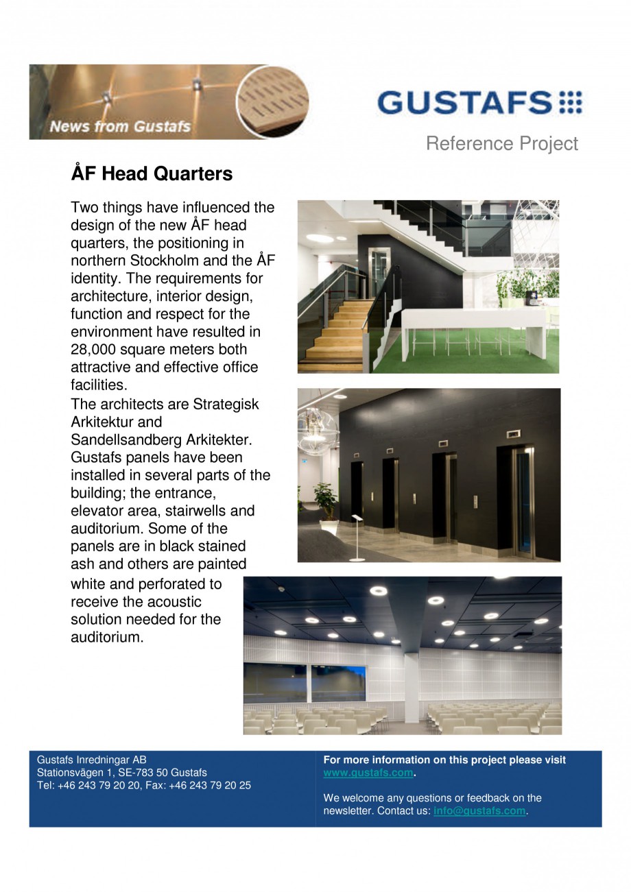 Pagina 1-Panouri fonoabsorbante - AF Head Quarters GUSTAFS Lucrari, proiecte Engleza Reference Project ÅF...