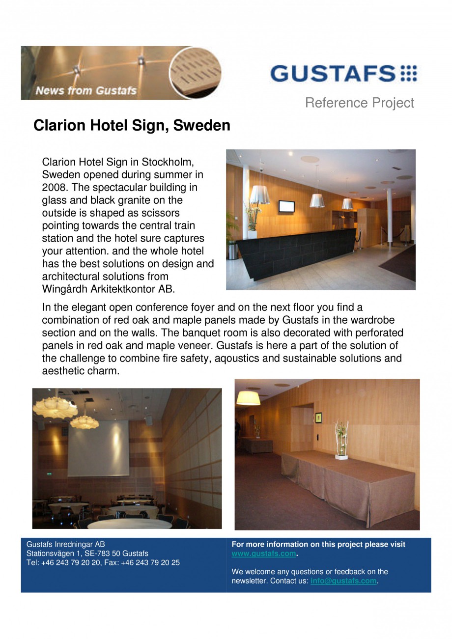 Pagina 1-Panouri fonoabsorbante - Clarion Hotel Sign, Sweden GUSTAFS Lucrari, proiecte Engleza Reference...