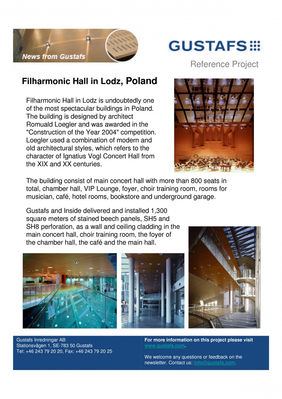 Pagina 1-Panouri fonoabsorbante - Filharmonic Hall in Lodz, Poland GUSTAFS Lucrari, proiecte Engleza...