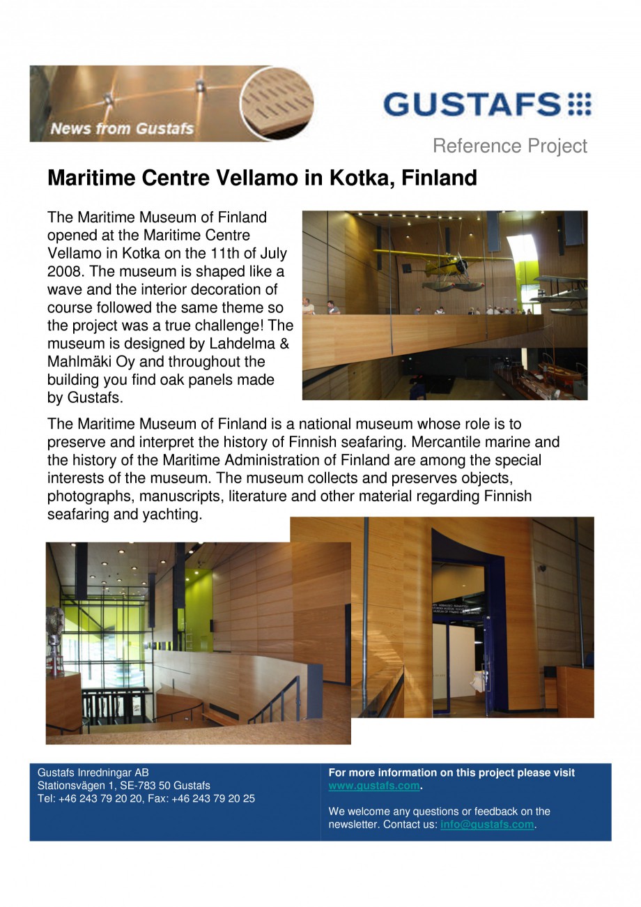 Pagina 1-Panouri fonoabsorbante - Maritime Centre Vellamo in Kotka, Finland GUSTAFS Lucrari, proiecte Engleza...