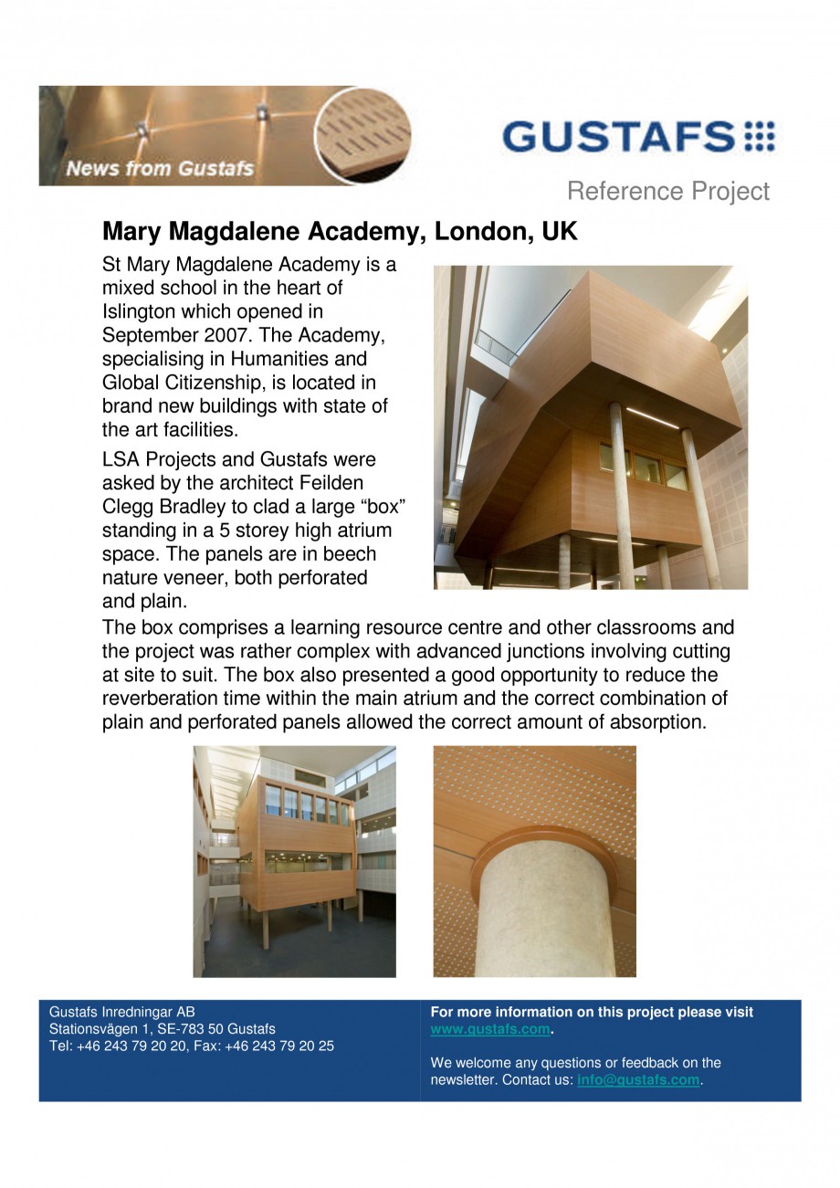 Pagina 1 - Panouri fonoabsorbante - Mary Magdalene Academy, London, UK GUSTAFS Lucrari, proiecte...