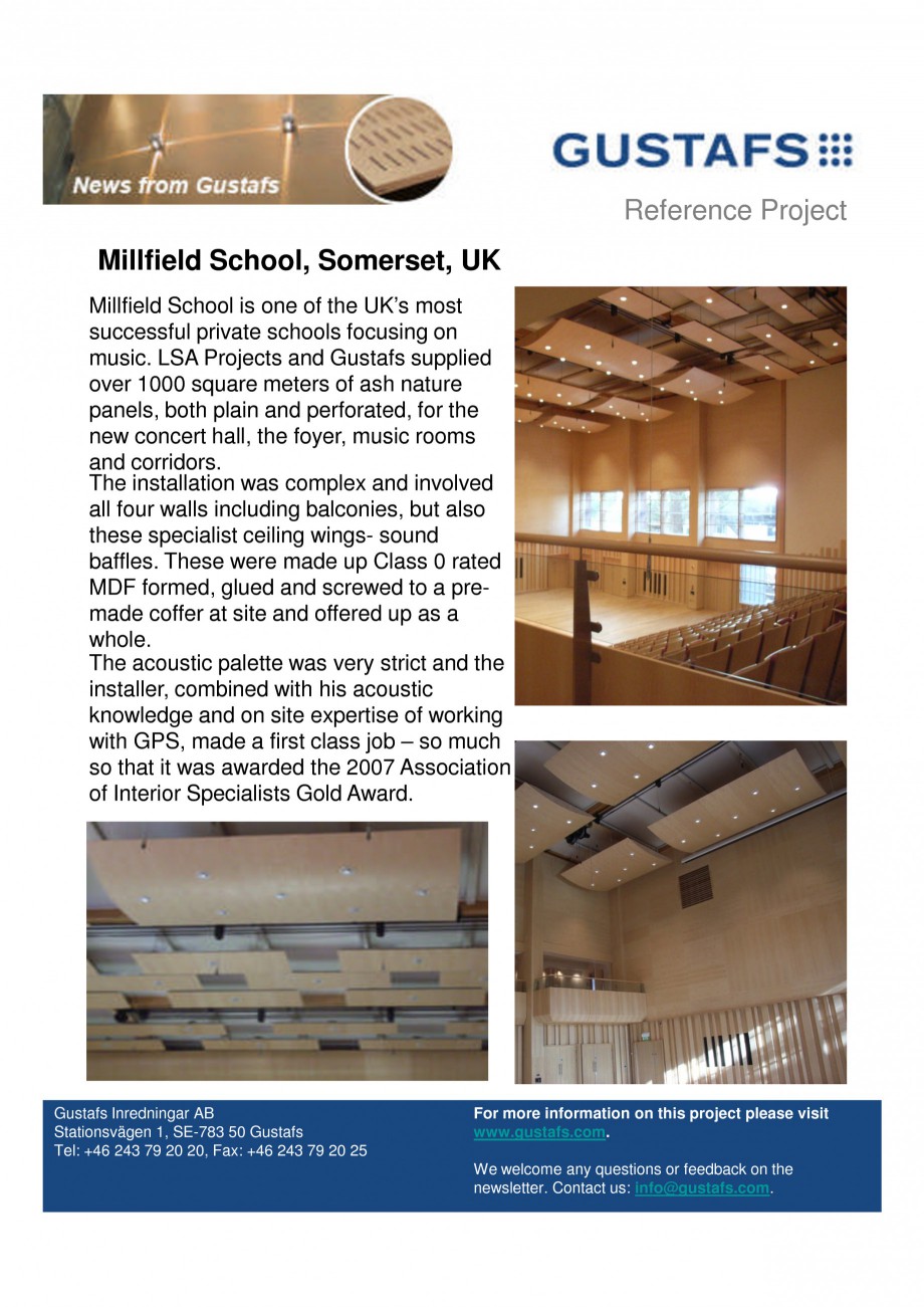 Pagina 1-Panouri fonoabsorbante - Millfield School, Somerset, UK GUSTAFS Lucrari, proiecte Engleza Reference ...