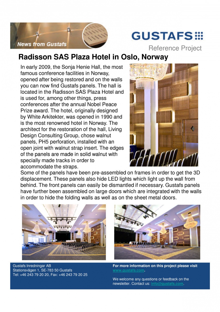 Pagina 1-Panouri fonoabsorbante - Radisson SAS Plaza Hotel in Oslo, Norway GUSTAFS Lucrari, proiecte Engleza ...