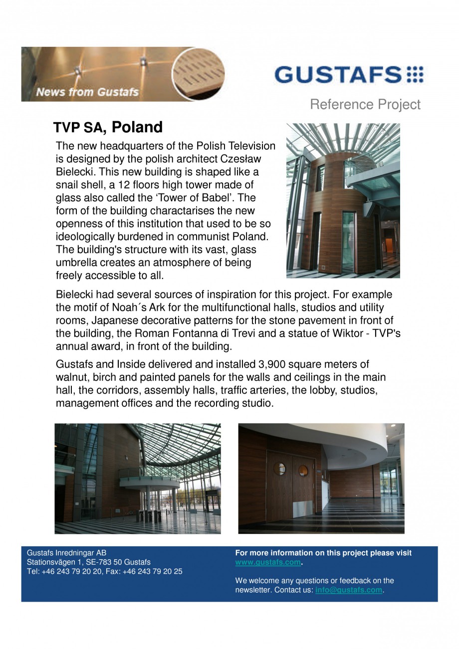 Pagina 1-Panouri fonoabsorbante - TVP SA, Poland GUSTAFS Lucrari, proiecte Engleza Reference Project TVP SA, ...