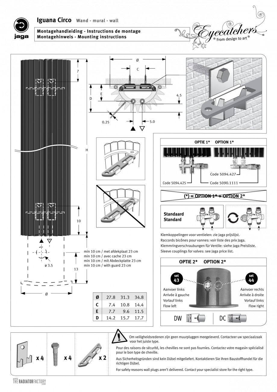 Pagina 1-Calorifer vertical cu elementi triunghiulari din otel JAGA IGUANA Circo Wall Instructiuni montaj,...